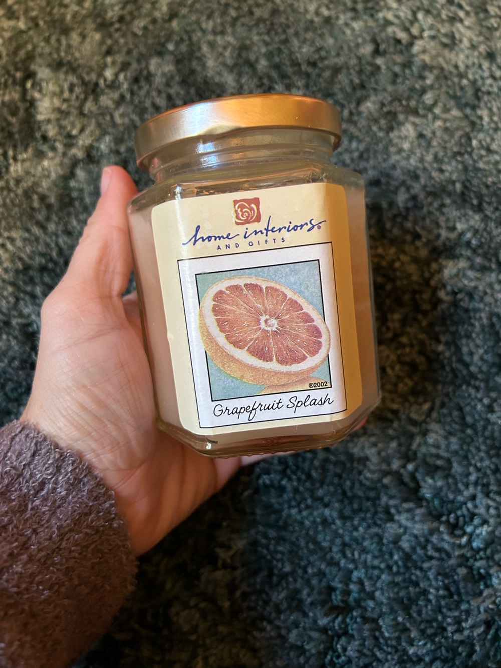 Vintage Discontinued Home Interiors Peach & Gold Grapefruit Jar Candle